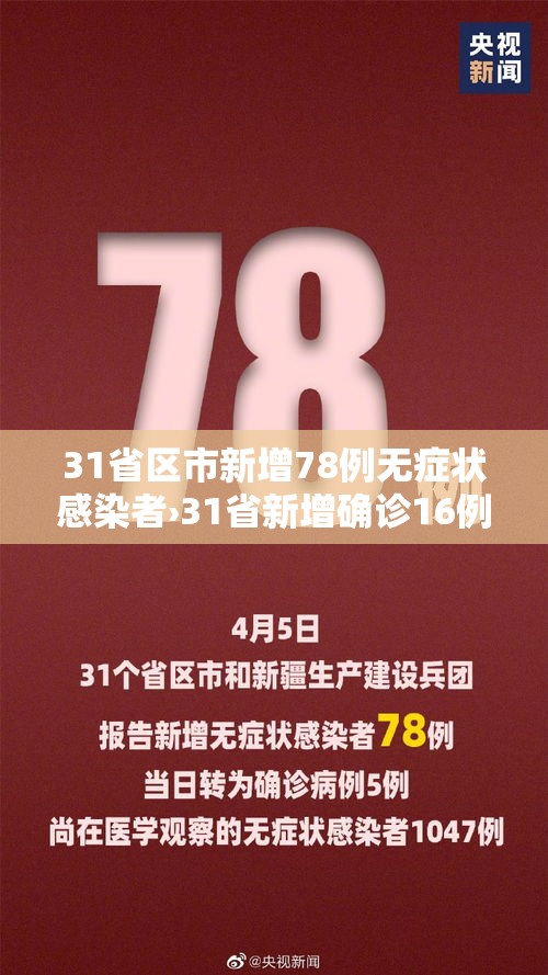 31省区市新增78例无症状感染者›31省新增确诊16例 无症状50例
