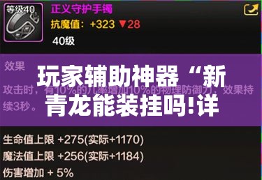 玩家辅助神器“新青龙能装挂吗!详细分享装挂步骤
