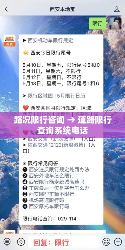 路况限行咨询 → 道路限行查询系统电话